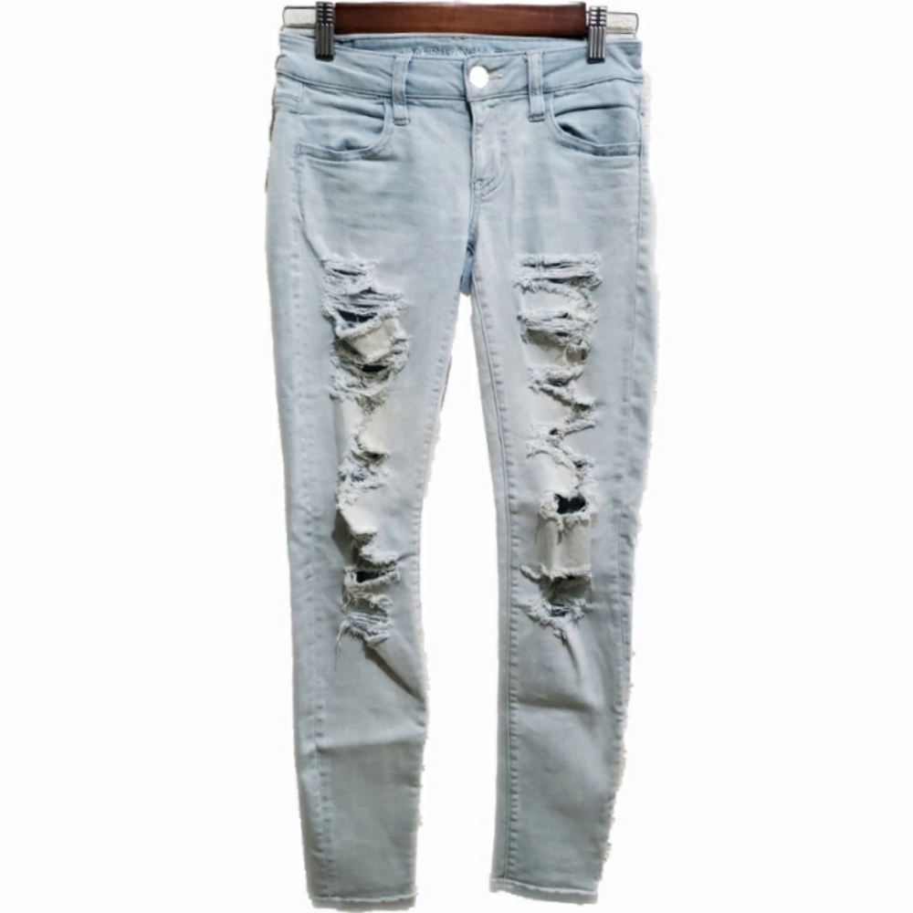 AE Distressed Super Stretch Skinny Jean Sz 0 Short
